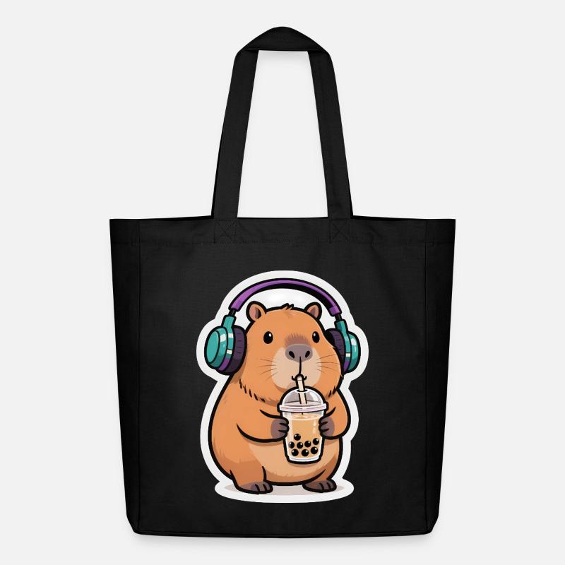 Süßes Capybara Bubble Tea Kawaii Tier Geschenk - Midweight recycelter Stoffbeutel von Stanley/Stella - Schwarz