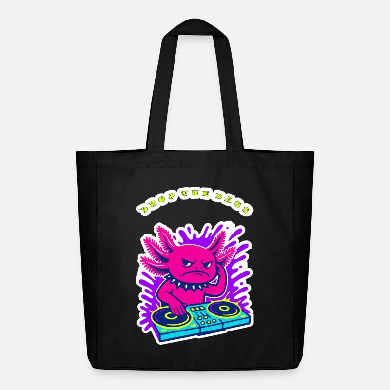 Angry Axolotl DJ – Lass den Bass Neon-Design fallen - Midweight recycelter Stoffbeutel von Stanley/Stella - Schwarz