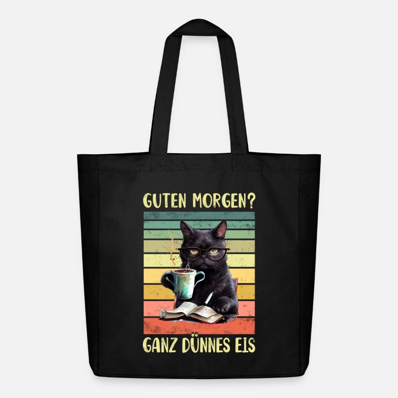 Schwarze Katze Morgenmuffel - Midweight recycelter Stoffbeutel von Stanley/Stella - Schwarz