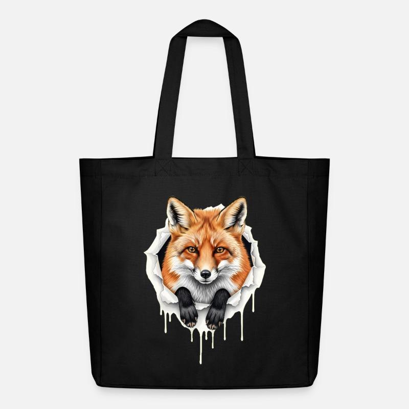 Süßer Fuchs Guckt aus Riss - Gothic Rotfuchs - Midweight recycelter Stoffbeutel von Stanley/Stella - Schwarz