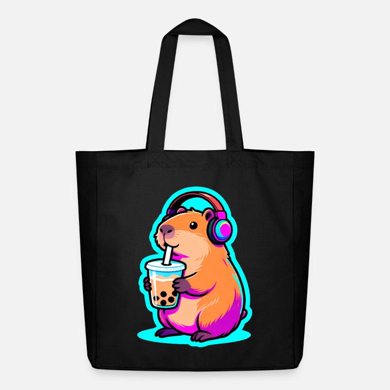 Süßes Capybara Bubble Tea Kawaii Tier Geschenk - Midweight recycelter Stoffbeutel von Stanley/Stella - Schwarz