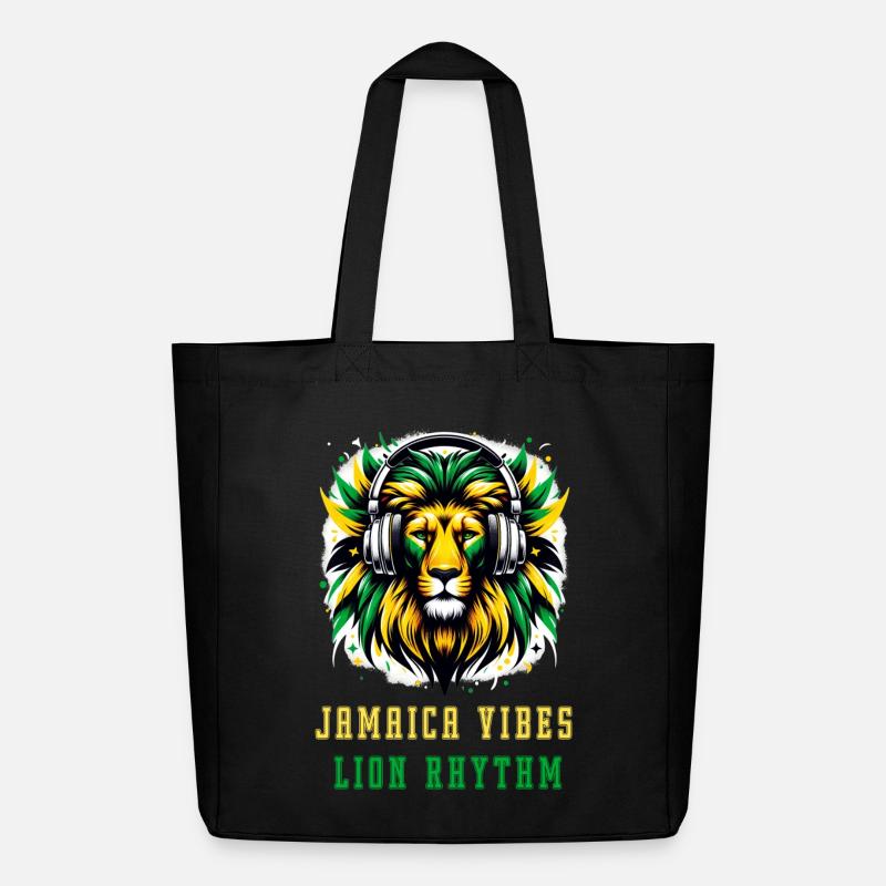 Jamaika Löwen Reggae Design - Midweight recycelter Stoffbeutel von Stanley/Stella - Schwarz