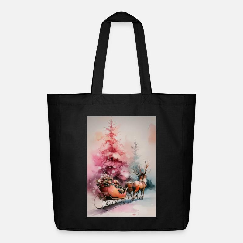 Pastel Christmas Sleigh - Midweight Recycled Tote Bag by Stanley/Stella - black