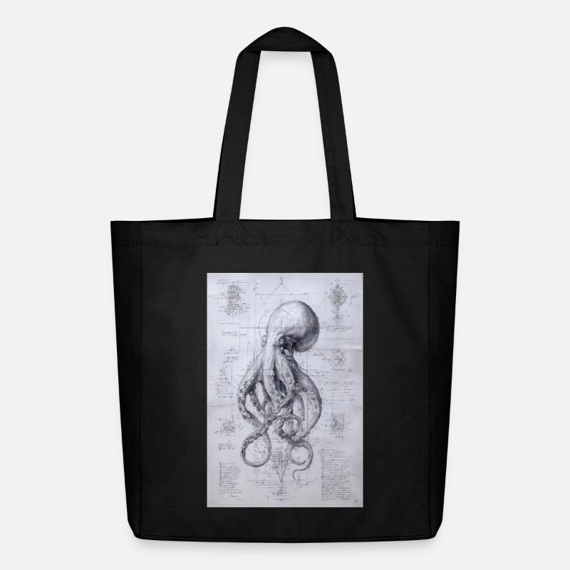 Oktopus-Bauplan-Skizze - Midweight recycelter Stoffbeutel von Stanley/Stella - Schwarz