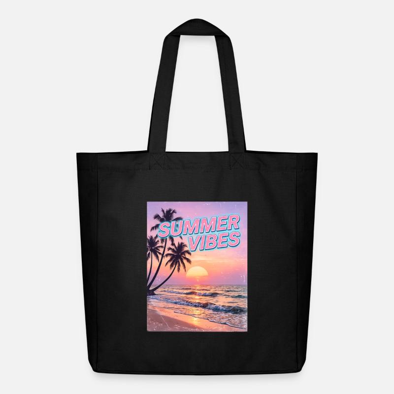 Sommervibes Retro Sunset Beach - Midweight recycelter Stoffbeutel von Stanley/Stella - Schwarz