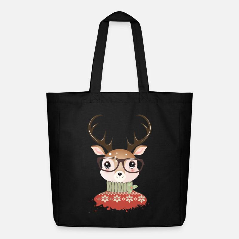Hirsch mit Weihnachtspullover und Nerd Brille - Midweight recycelter Stoffbeutel von Stanley/Stella - Schwarz