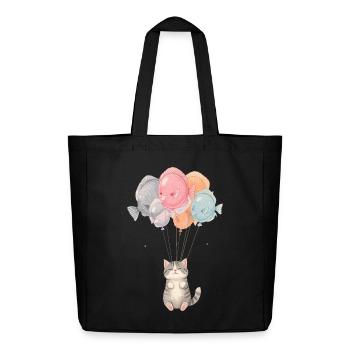 Süße Katze mit Fischballons – Cartoon Design - Midweight recycelter Stoffbeutel von Stanley/Stella - Schwarz - Vorne