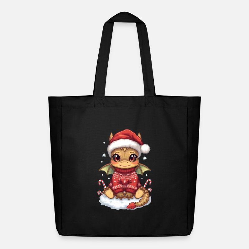 Kawaii Weihnachtsdrache im roten Pullover - Midweight recycelter Stoffbeutel von Stanley/Stella - Schwarz
