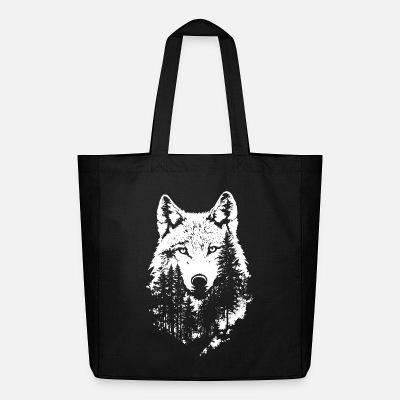 Wolf Gesicht Wald Silhouette - Midweight recycelter Stoffbeutel von Stanley/Stella - Schwarz