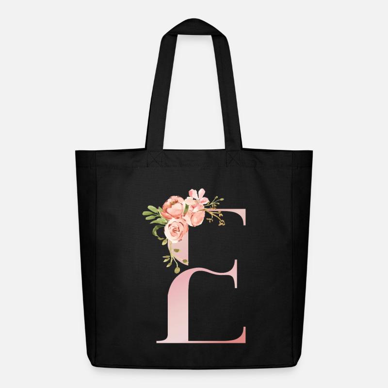 Pastellflorales Monogramm E - Midweight recycelter Stoffbeutel von Stanley/Stella - Schwarz