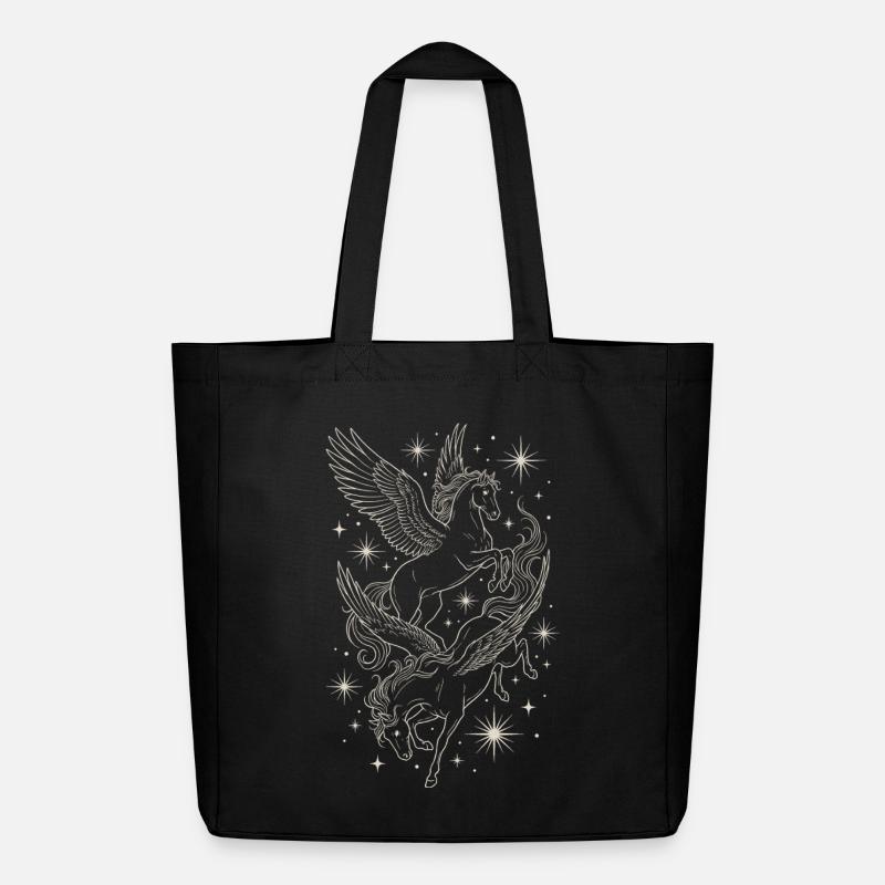 Two Celestial Pegasus Horses Between Stars - Midweight Recycled Tote Bag by Stanley/Stella - black