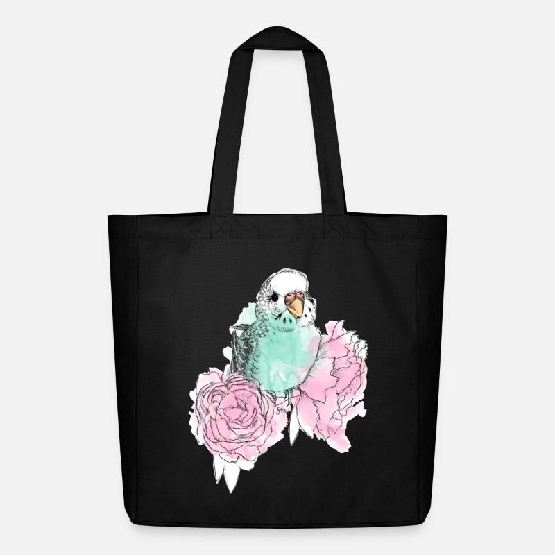 Budgerigars and peonies - Midweight Recycled Tote Bag by Stanley/Stella - black