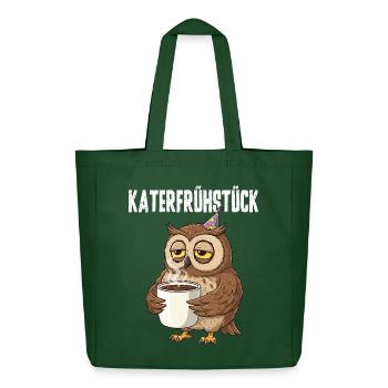 Katerfrühstück Eule mit Kaffee lustiger Hangover - Midweight recycelter Stoffbeutel von Stanley/Stella - Flaschengrün - Vorne