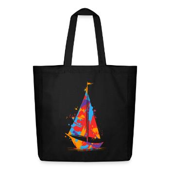 Segeln buntes Segelboot Kinder Herren Segler - Midweight recycelter Stoffbeutel von Stanley/Stella - Schwarz - Vorne