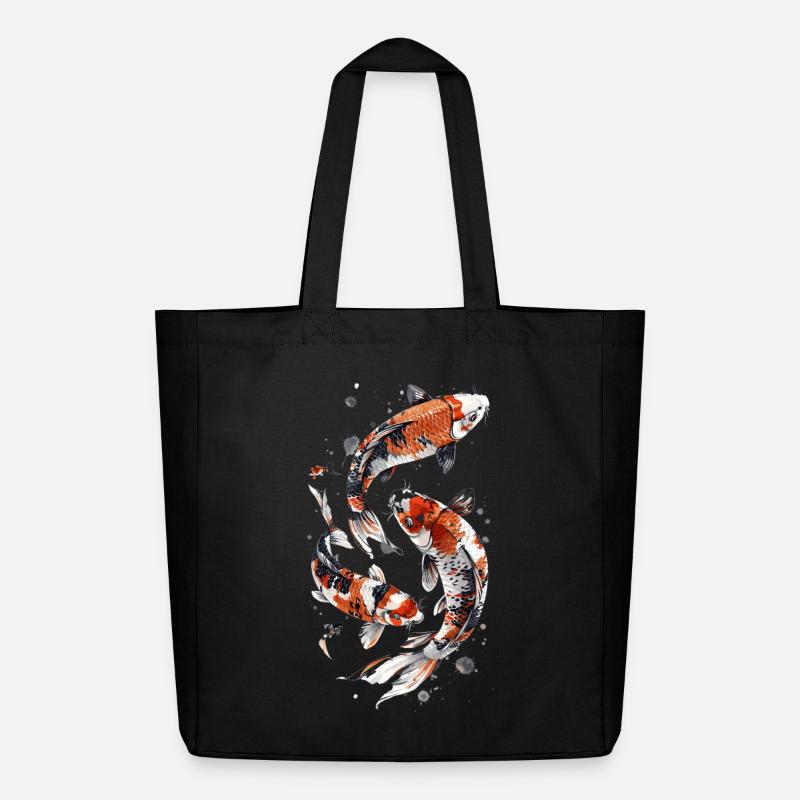 Artful Koi Fish Design, Elegant Koi Design - Midweight Recycled Tote Bag by Stanley/Stella - black
