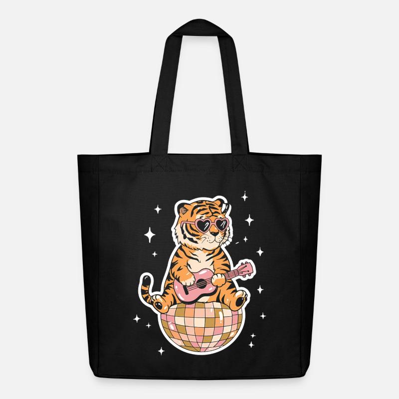 Tiger Discokugel Groovy Retro 80er Jahre Kostüm - Midweight recycelter Stoffbeutel von Stanley/Stella - Schwarz