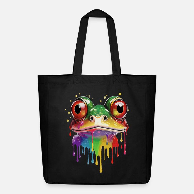 Bunter Regenbogen Frosch Kunstdruck - Midweight recycelter Stoffbeutel von Stanley/Stella - Schwarz