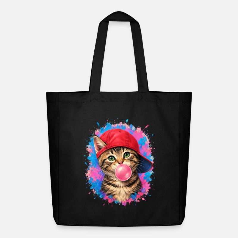 Coole Katze mit Cap und Kaugummi - Midweight recycelter Stoffbeutel von Stanley/Stella - Schwarz