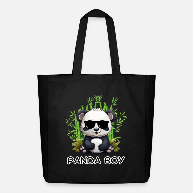 Panda Boy: Panda Design mit Brille - Midweight recycelter Stoffbeutel von Stanley/Stella - Schwarz