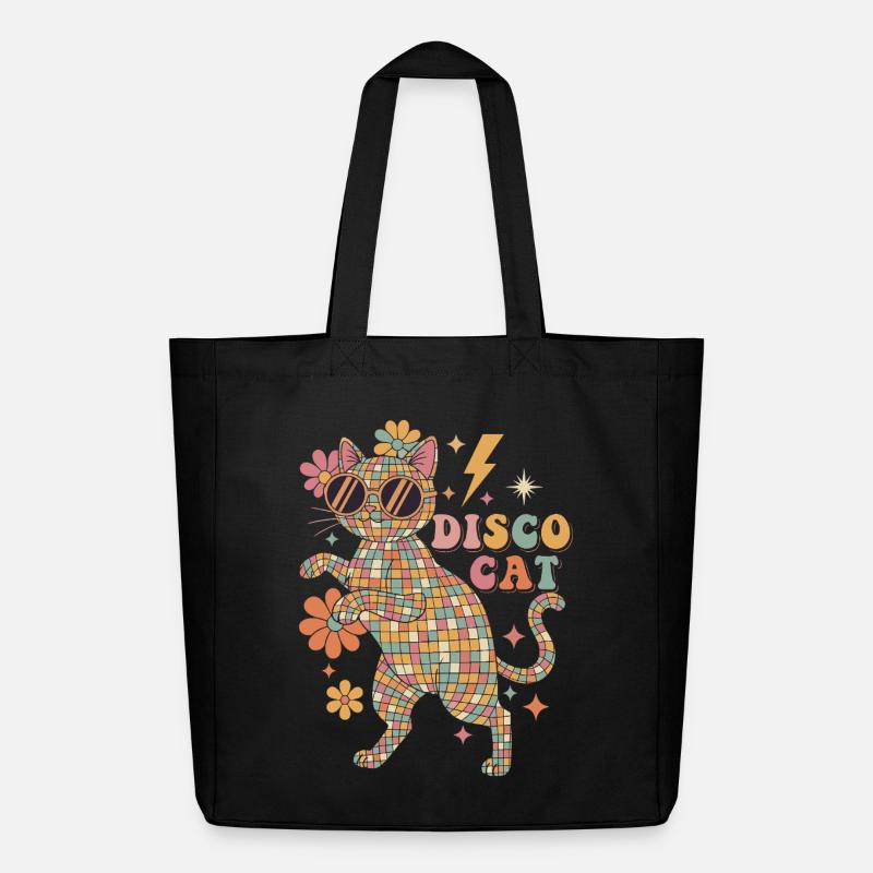 Techno Disco Katze Discokugel Party Lustig - Midweight recycelter Stoffbeutel von Stanley/Stella - Schwarz
