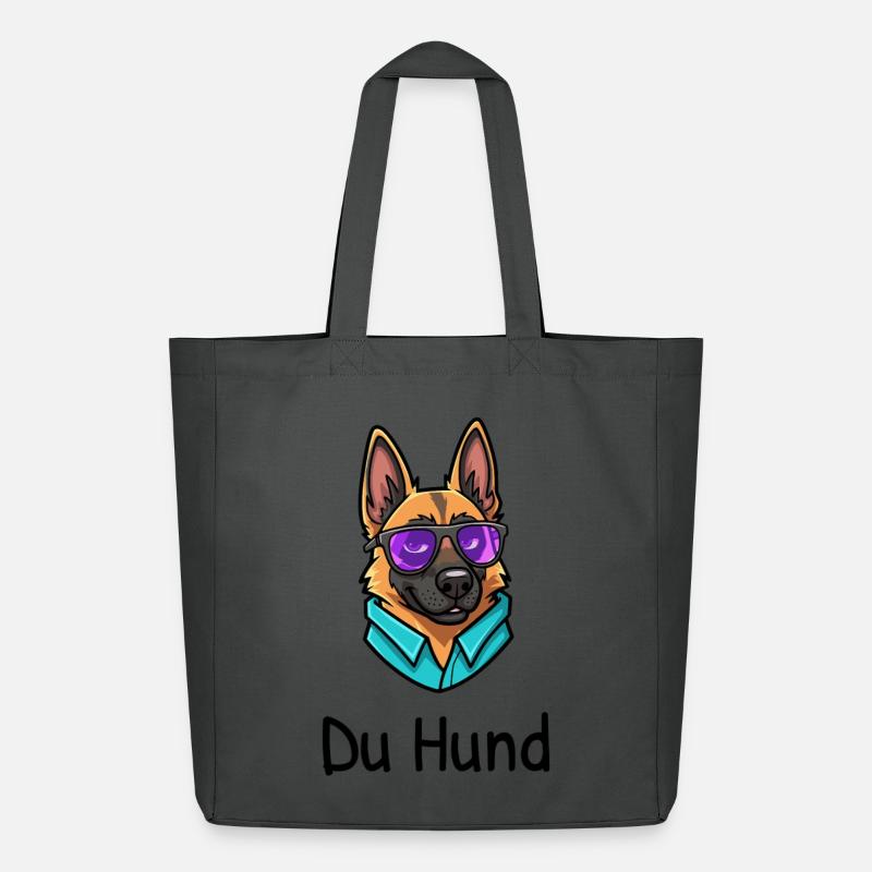 Schäferhund mit Brille sagt: Du Hund - Midweight recycelter Stoffbeutel von Stanley/Stella - Anthrazit