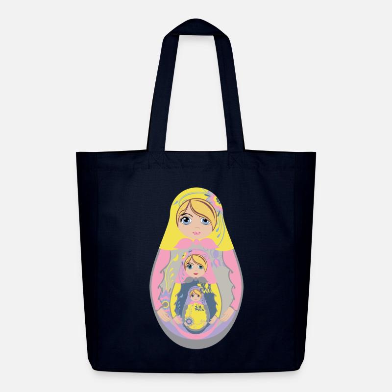 Nesting Matryoshka Doll Design - Midweight Recycled Tote Bag by Stanley/Stella - navy
