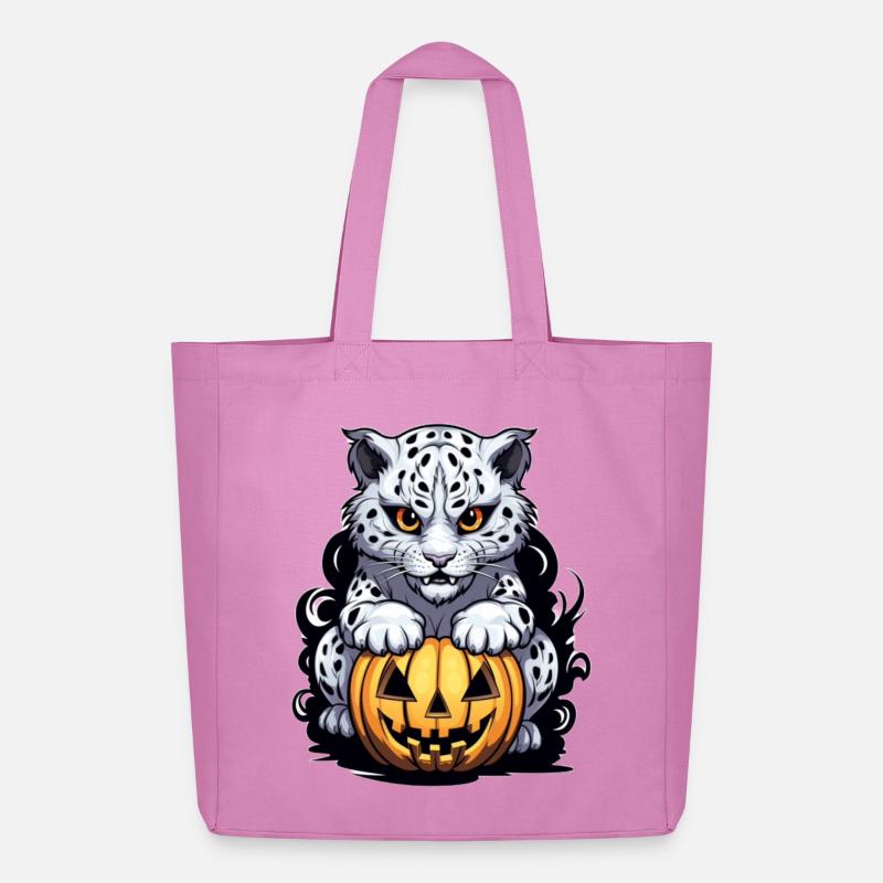 Schneeleopard mit Halloween-Kürbis - Midweight recycelter Stoffbeutel von Stanley/Stella - Pink