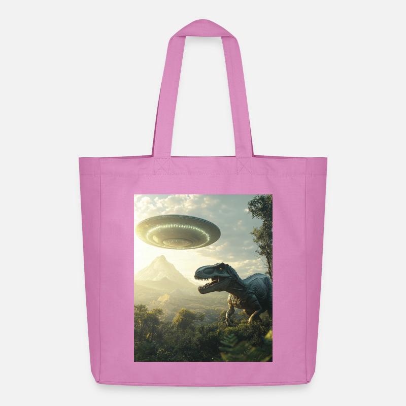 T-Rex Selfie mit UFO - Midweight recycelter Stoffbeutel von Stanley/Stella - Pink