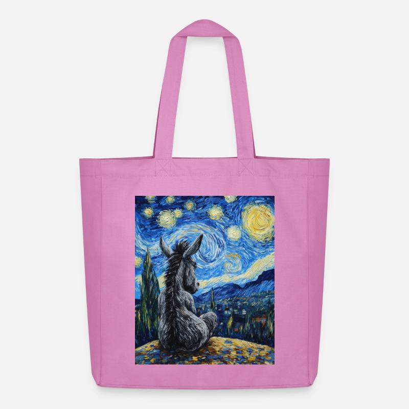 Esel Donkey Van Gogh Style Starry Night - Midweight recycelter Stoffbeutel von Stanley/Stella - Pink