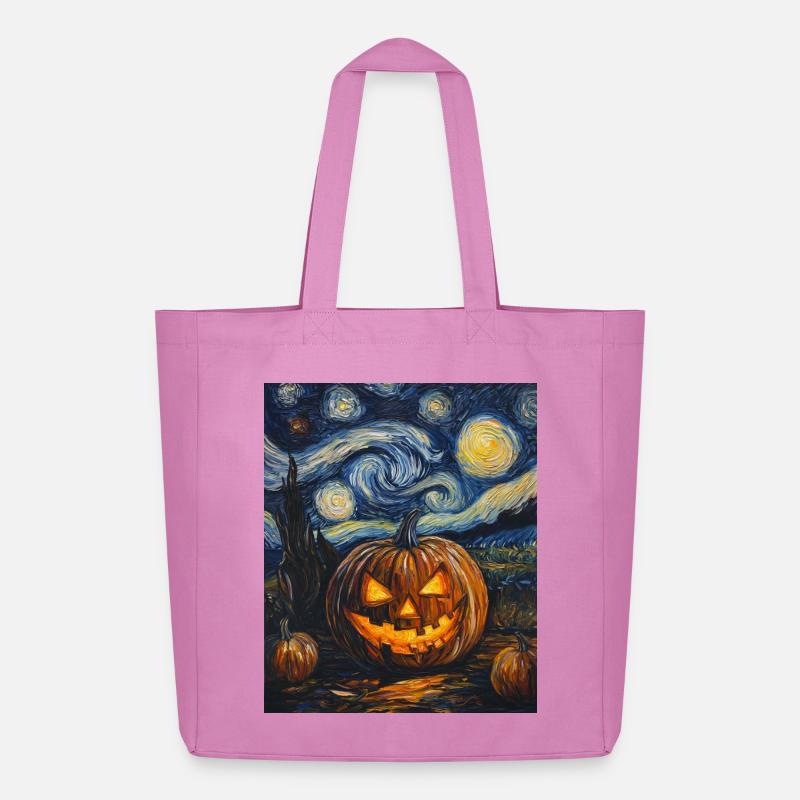 Kürbis Halloween Van Gogh Style Starry Night - Midweight recycelter Stoffbeutel von Stanley/Stella - Pink