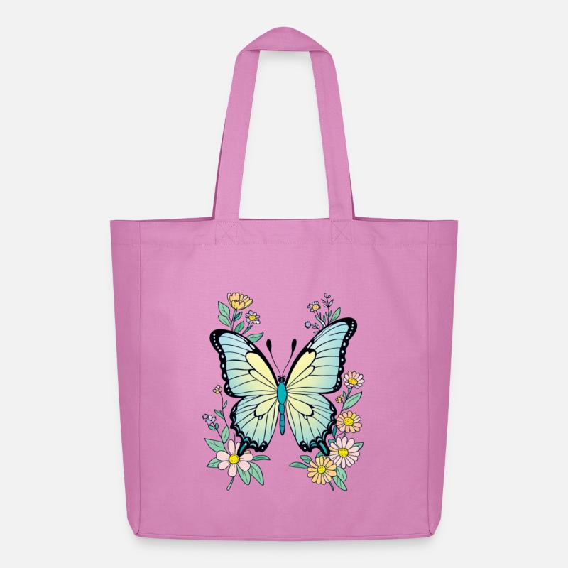 Papillon Bleu Avec Fleurs, Papillon - Tote bag Stanley/Stella Midweight recyclé - rose