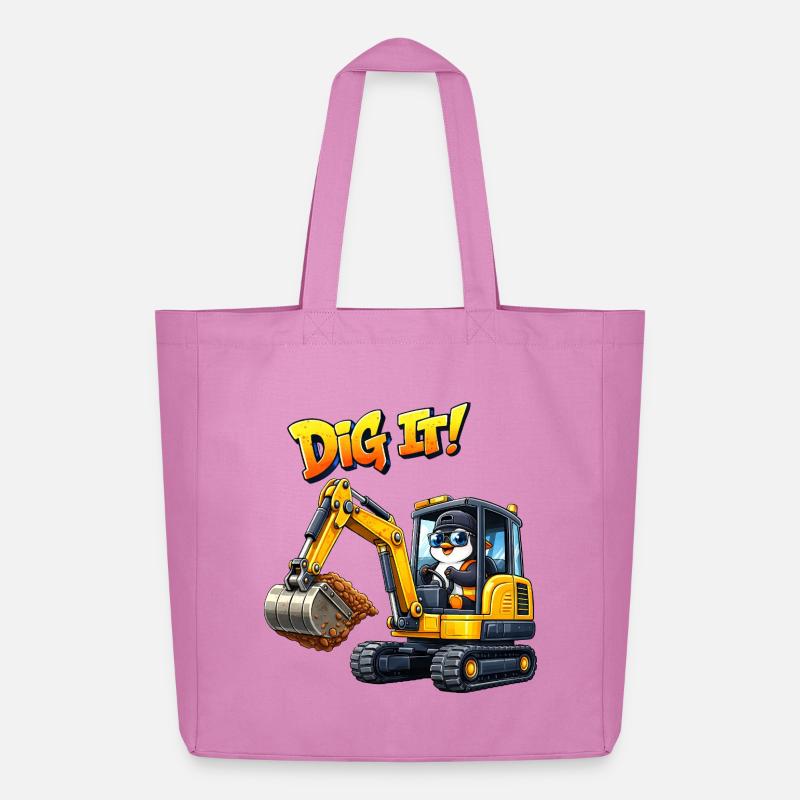 Süßer Pinguin Cartoon Baggerfahrer Baugeräteführer - Midweight recycelter Stoffbeutel von Stanley/Stella - Pink