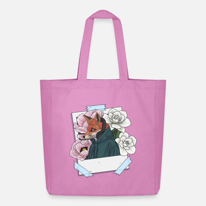 Fuchs mit Kopfhörern und Blumenthema - Midweight recycelter Stoffbeutel von Stanley/Stella - Pink