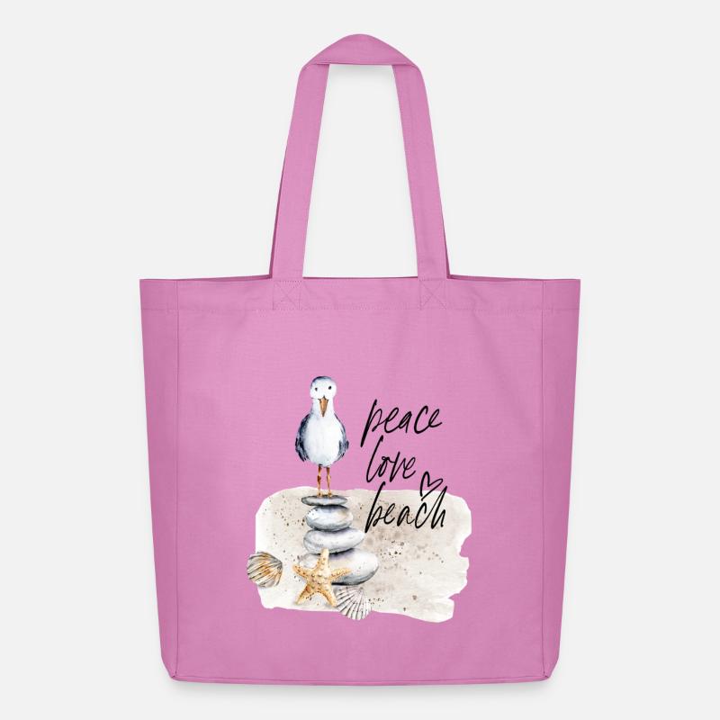 Beach Bird on Stone Stack Watercolors - Midweight Recycled Tote Bag by Stanley/Stella - pink