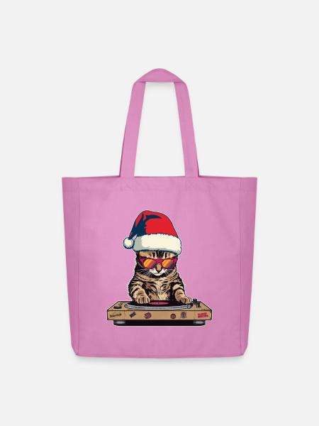 DJ Katze mit Weihnachtsmütze - Midweight recycelter Stoffbeutel von Stanley/Stella - Pink