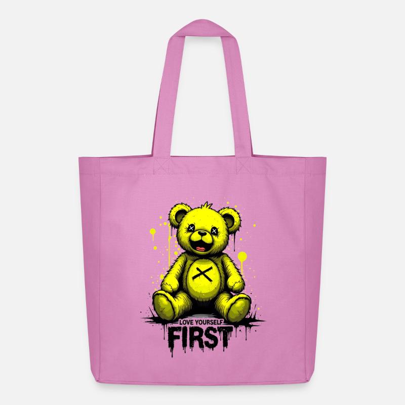 Love Yourself First Teddybär Graffiti - Midweight recycelter Stoffbeutel von Stanley/Stella - Pink