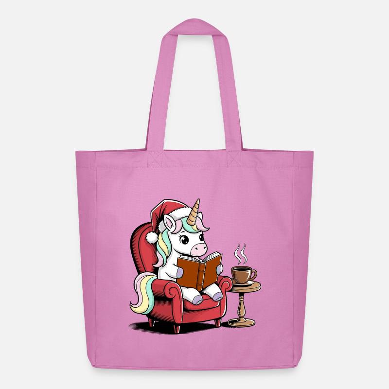 Einhorn mit Weihnachtsmütze liest ein Buch - Midweight recycelter Stoffbeutel von Stanley/Stella - Pink