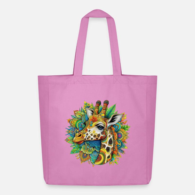 Giraffe mit Mandalas verziert - Midweight recycelter Stoffbeutel von Stanley/Stella - Pink