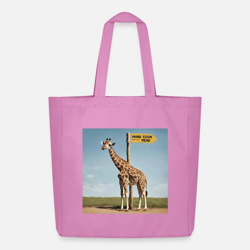 Giraffe Meme ''Mind your Head'' - Printflow - Midweight recycelter Stoffbeutel von Stanley/Stella - Pink