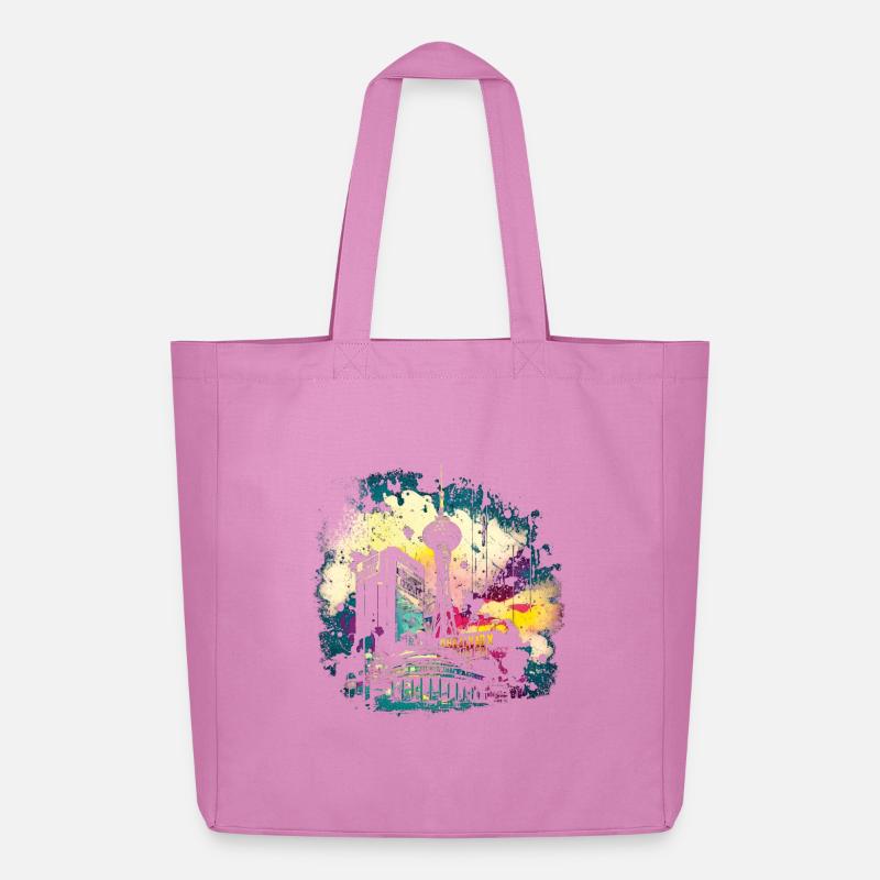 Berliner Farbspritzer Skyline - Midweight recycelter Stoffbeutel von Stanley/Stella - Pink