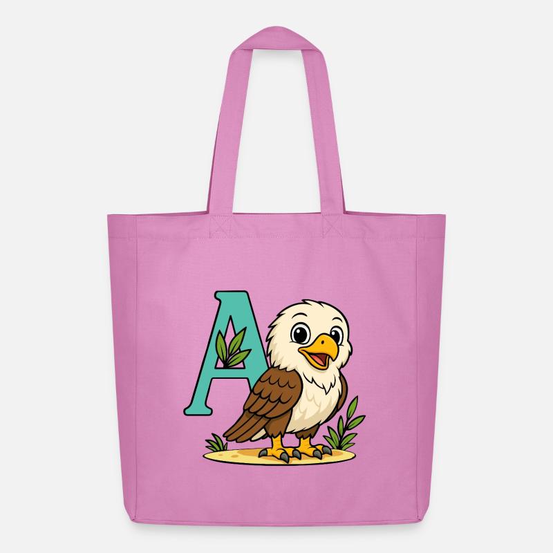 Aigle mignon avec initiale A et feuillage - Tote bag Stanley/Stella Midweight recyclé - rose