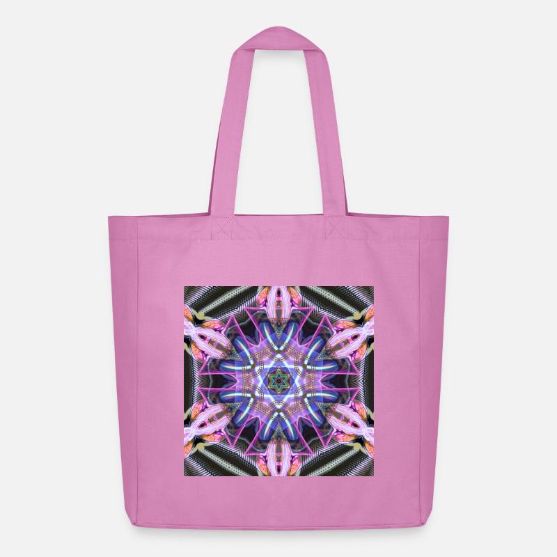 Psychedelic Neon Mandala Pattern - Midweight Recycled Tote Bag by Stanley/Stella - pink