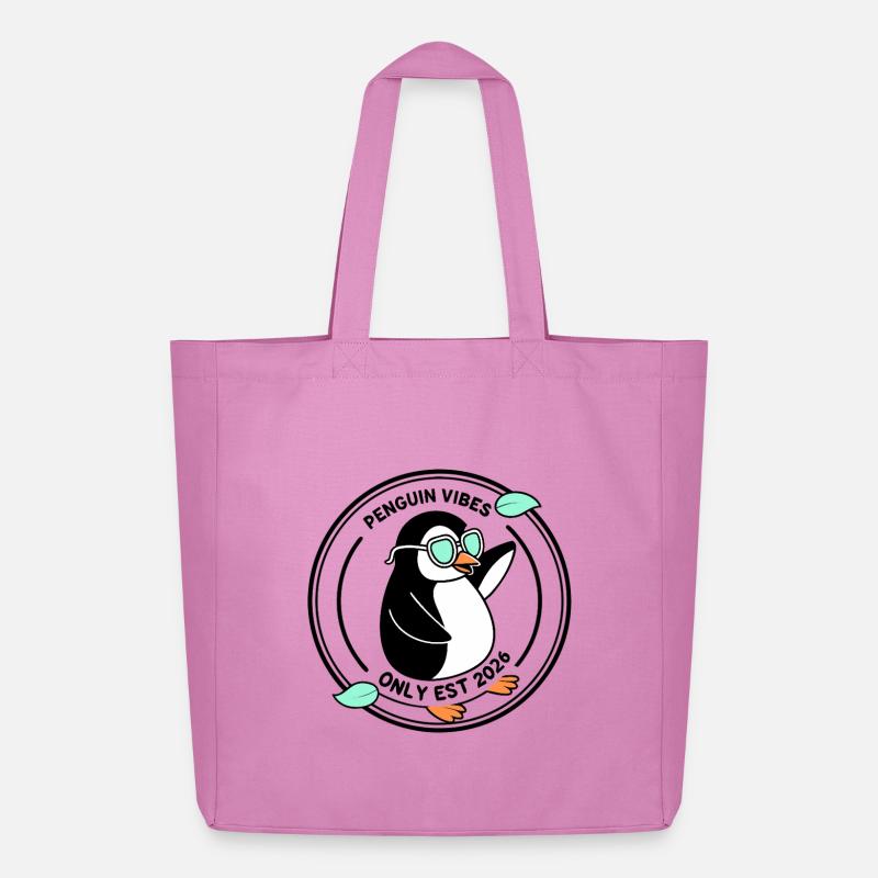 Schwarzer Pinguin in Mint-Brille 2026 - Midweight recycelter Stoffbeutel von Stanley/Stella - Pink