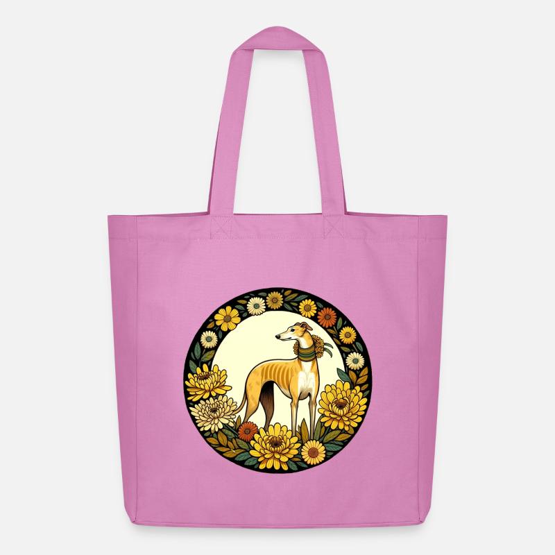 Eleganter Windhund mit Blumenrahmen - Midweight recycelter Stoffbeutel von Stanley/Stella - Pink