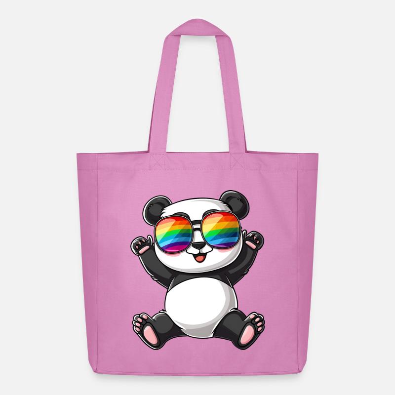 Panda Cartoon mit einer Pride Rainbow Brille. - Midweight recycelter Stoffbeutel von Stanley/Stella - Pink