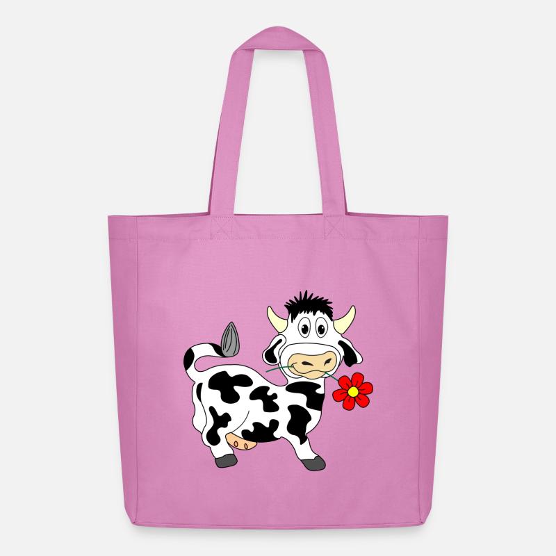 Kuh mit Blume im Maul - Midweight recycelter Stoffbeutel von Stanley/Stella - Pink
