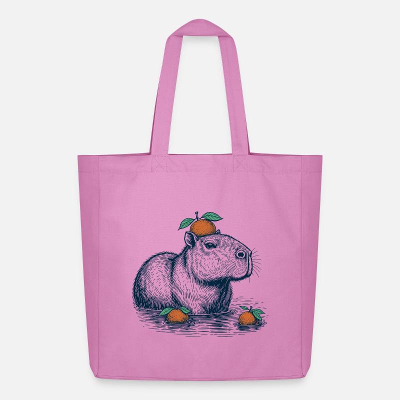 Capybara mit Orange auf dem Kopf - Midweight recycelter Stoffbeutel von Stanley/Stella - Pink