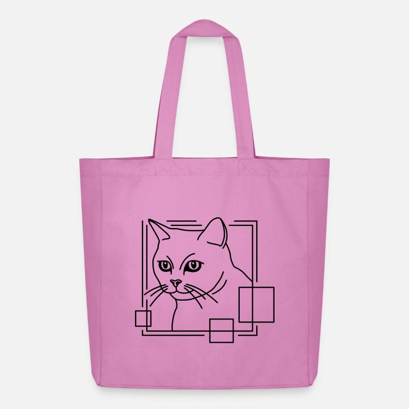 Katze in geometrischer Form - Line-Art-Design - Midweight recycelter Stoffbeutel von Stanley/Stella - Pink