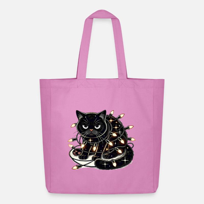 Grumpy Christmas Cat. Meow but please without tinsel - Midweight Recycled Tote Bag by Stanley/Stella - pink