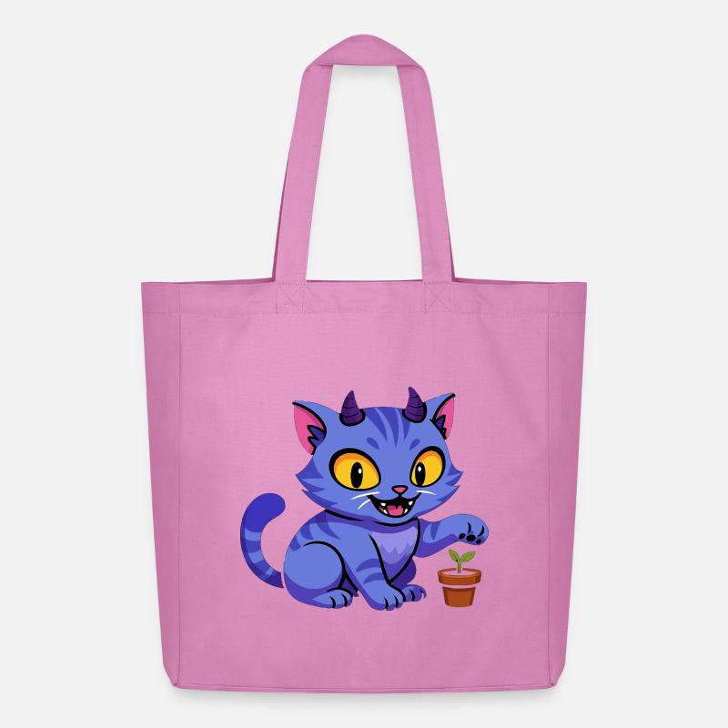 Blauer Katzenkobold mit Pflanze - Midweight recycelter Stoffbeutel von Stanley/Stella - Pink